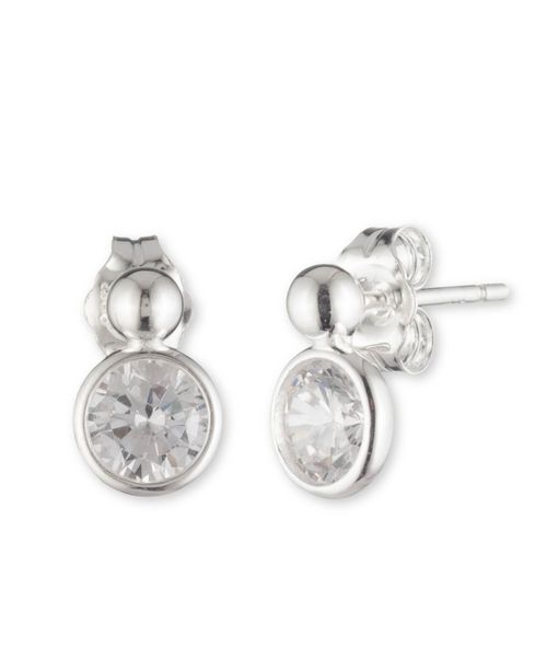 Sterling Silver and Cubic Zirconia Stud Earrings - Sterling Silver