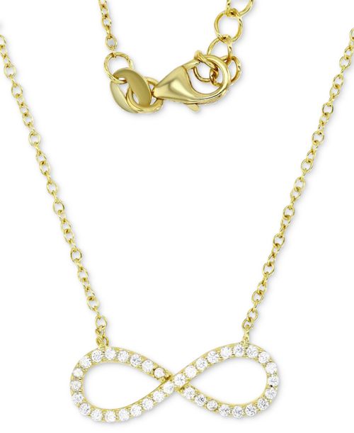 "Cubic Zirconia Infinity Pendant Necklace in 14k Gold-Plated Sterling Silver, 16"" + 2"" extender - Gold"