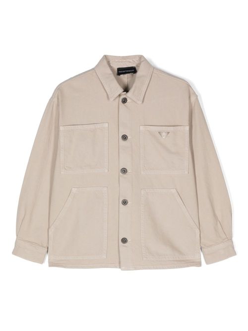 Eagle-motif cotton shirt jacket - Neutrals