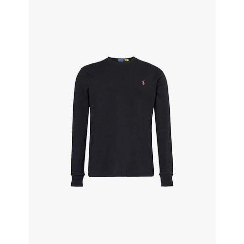 Mens Black Logo-embroidered Long-sleeved Cotton-jersey T-shirt
