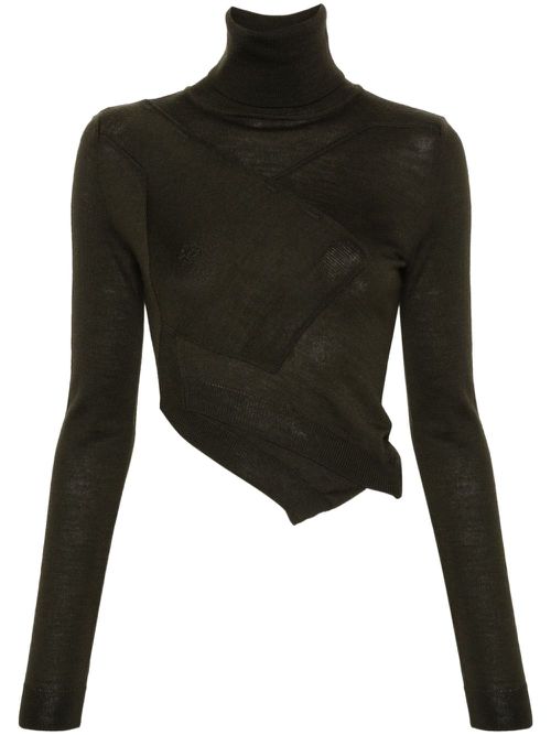 Asymmetric panelled roll-neck jumper - Green