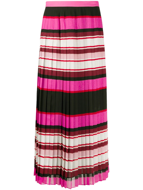 Striped Pleated Silk Skirt — Pink
