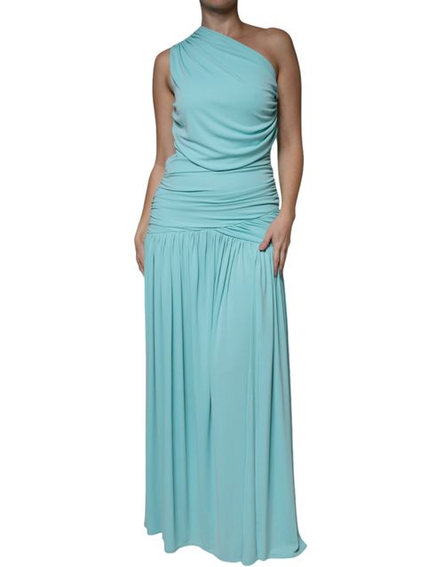 Christian Pellizzari Light Blue Jersey Long Drape One Shoulder Women's Dress Pre-Owned