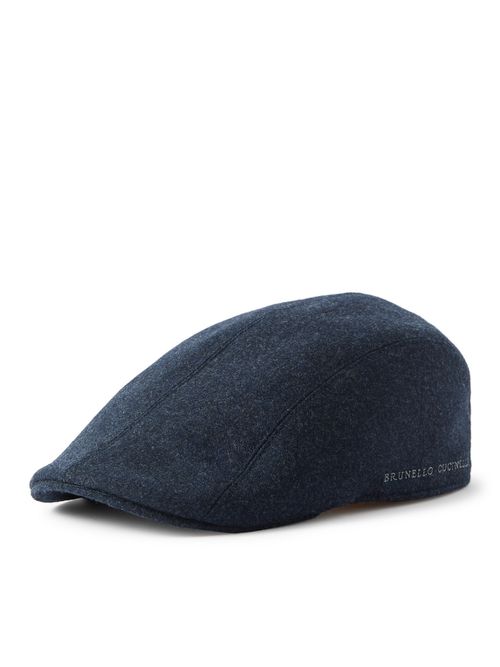 Logo-Embroidered Virgin Wool-Flannel Flat Cap