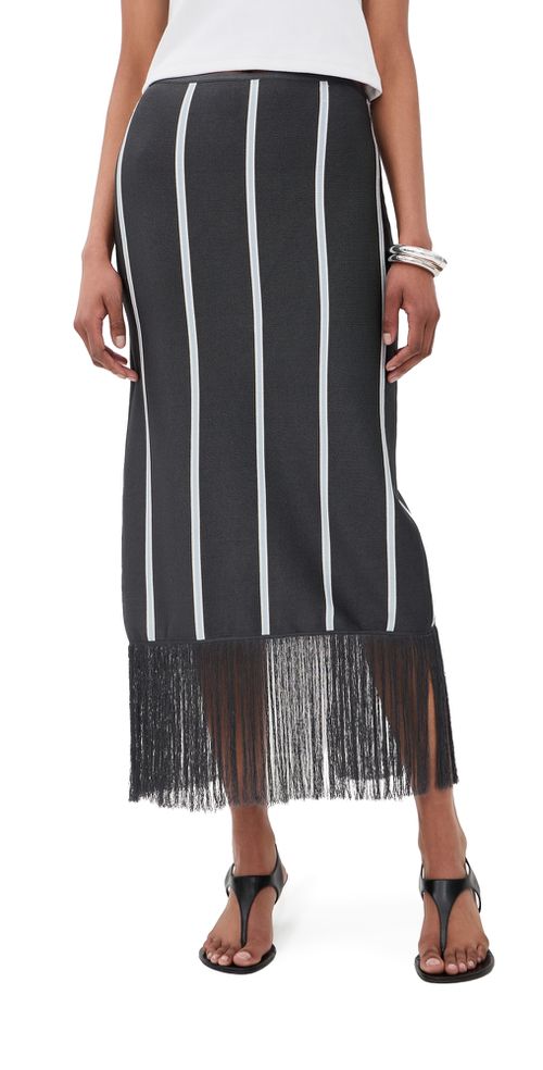 Striped Midi Skirt with Fringe Slate Multi