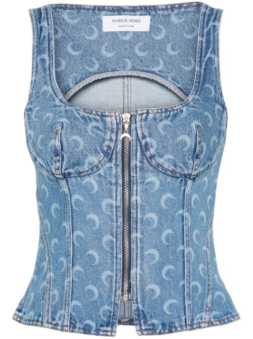 Crescent-Moon-Print denim top - Blue