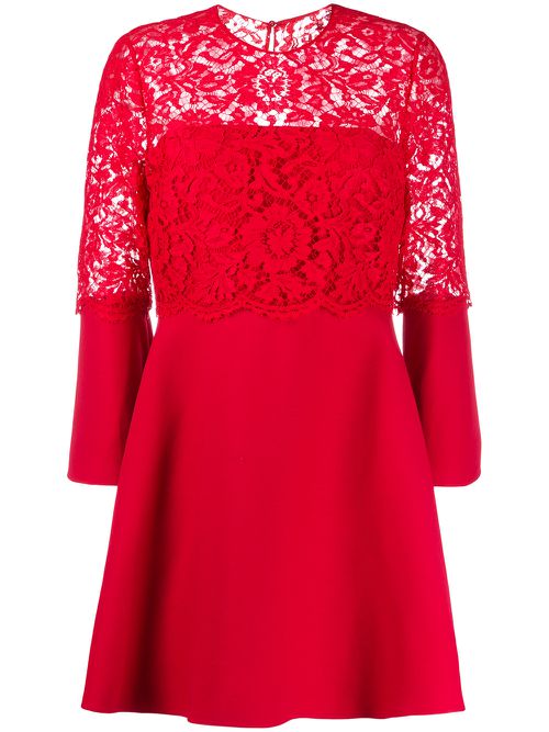 Floral lace A-line minidress - Red
