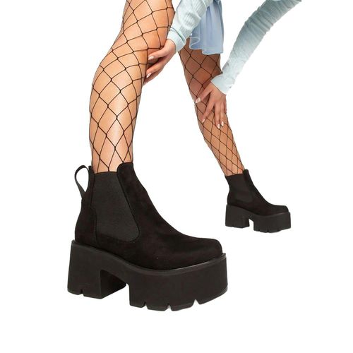 Lamoda Tough Love Black Suede Chunky Platform Ankle Boots Stylish Everyday