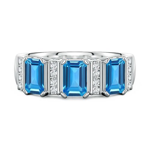 Lee Harris x Angara 2.11 CTW Swiss Blue Topaz and Diamond Modern Art Deco Inspired Semi Eternity Ring in Platinum