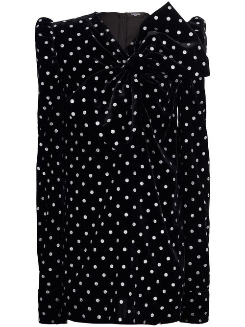 Polka-dot long-sleeve dress - Black