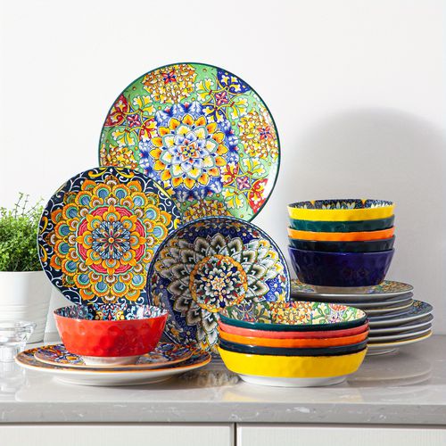 TEMU 24pcs Bohemian Style Porcelain Dinnerware Sets, Dishes Set For 6, Dining Essentials, Stylish Tableware, , Serving Dishes, Dinnerware Collection