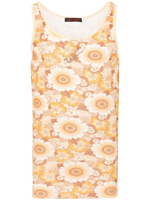Floral-print ribbed tank top - Yellow