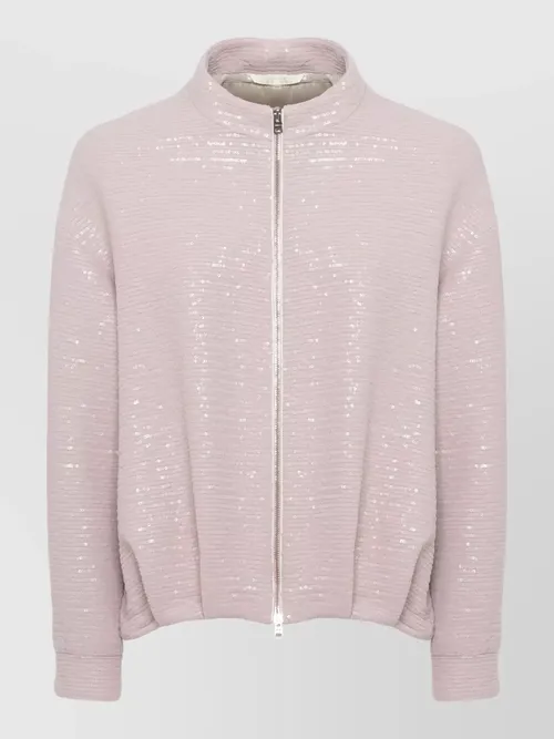 Herno - short sequin jacket crewneck high collar