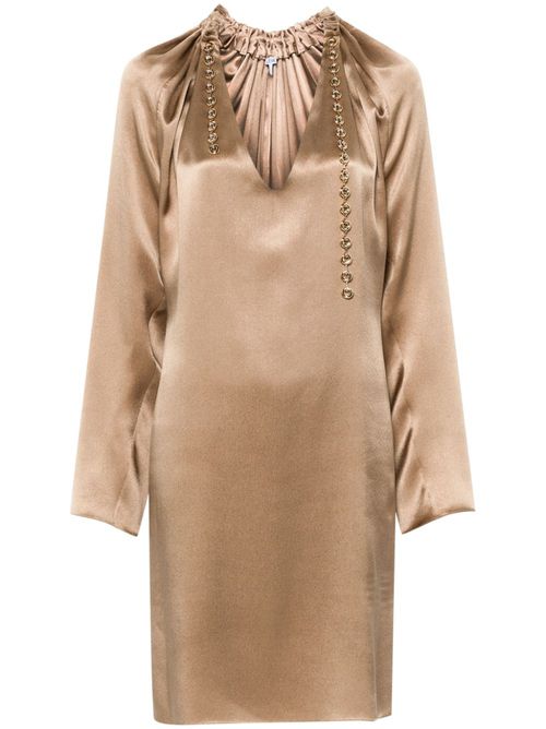 Chain-detail silk mini dress - Brown
