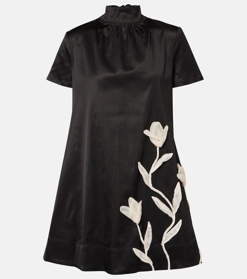 Ilana floral-appliqué satin minidress