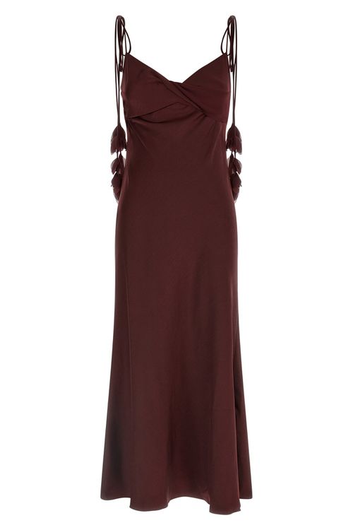 'Burgundy Satin Flower Midi' Dress