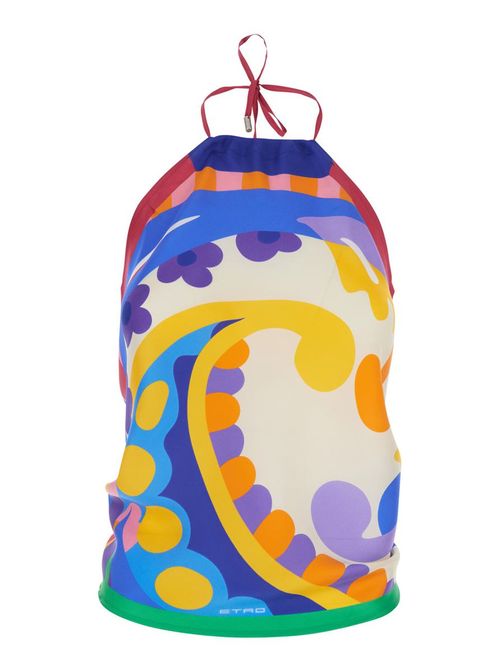 Multicolor Silk Sleeveless Top With All-Over Paisley Motif Woman