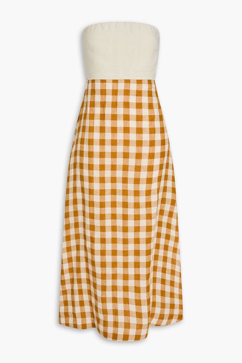 Penelope strapless gingham linen midi dress - Yellow - L