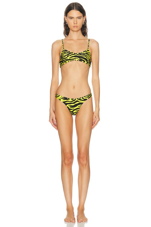 THE ATTICO Zebra Bikini Set in Black & Yellow - Yellow. L also in