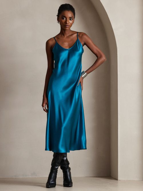 Pure Silk Spaghetti Strap Midi Dress
