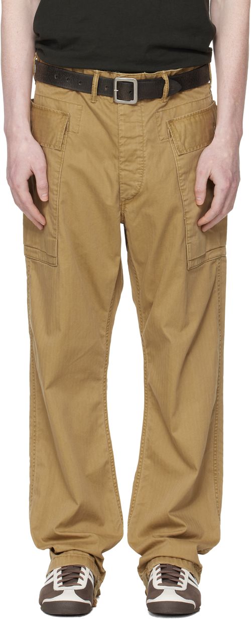 Tan Herringbone Twill Cargo Pants