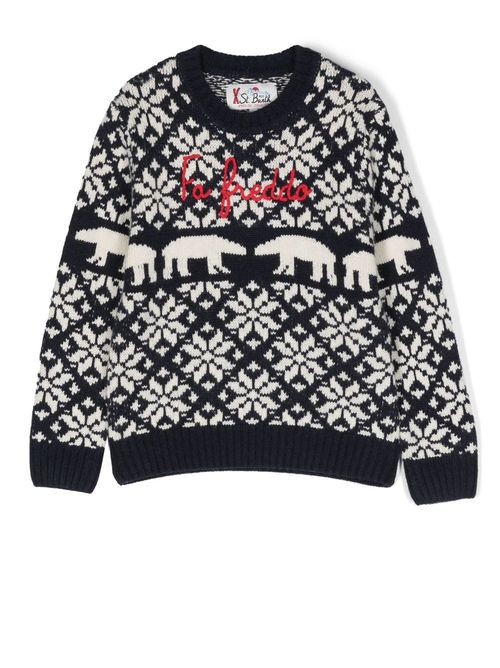 Patterned intarsia-knit jumper - Blue