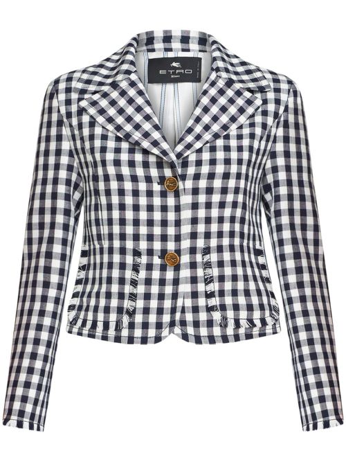Gingham-check short jacket - Blue