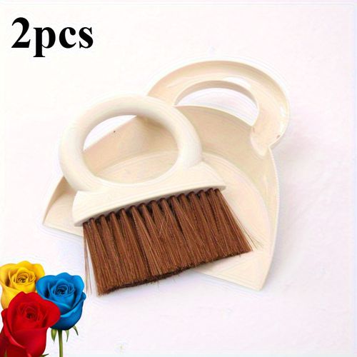 TEMU Home Desktop Cleaning Small Broom Dustpan Set Keyboard Dust Removal Soft Brush Combination Tool Multifunctional Garbage Shove