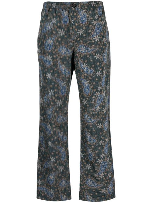 Floral-paisley straight-leg trousers - Green
