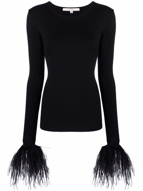 Elektra feather-trim stretch blouse - Black