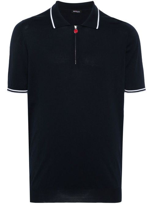 Zip-up cotton polo shirt - Blue