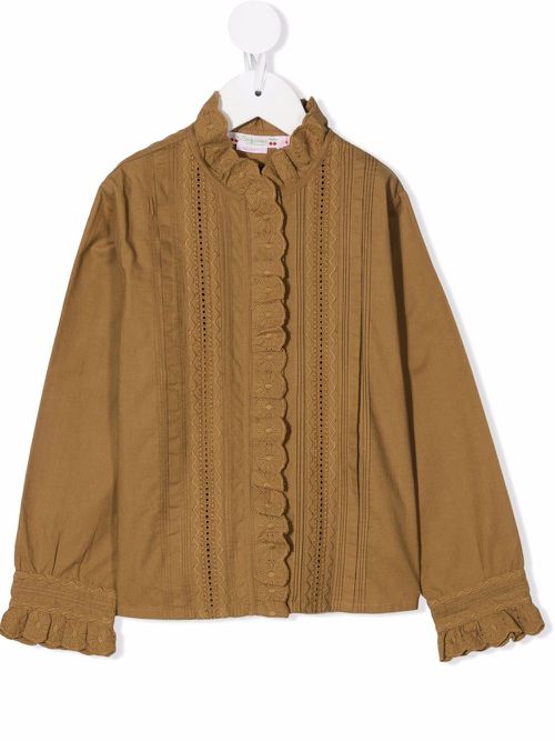 Ruffle-trim longsleeved blouse - Green