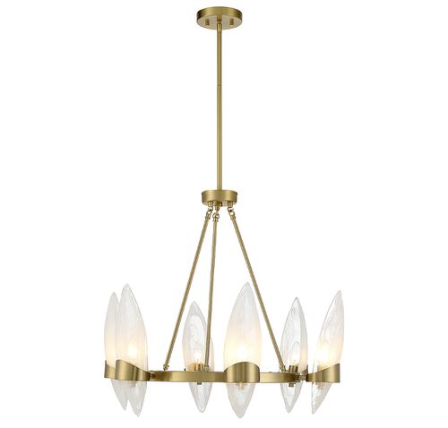 Warm Brass Six Light Chandelier from the Nouvel Collection