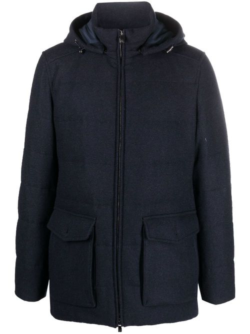 Cargo-pocket cashmere padded jacket - Blue
