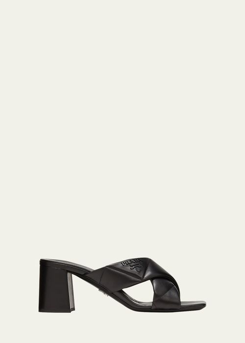 Quilted Lambskin Crisscross Slide Sandals