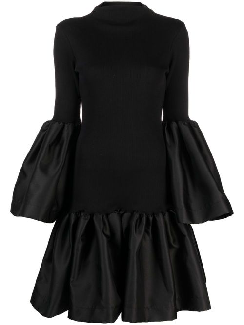 Peplum-hem ribbed-knit midi dress - Black