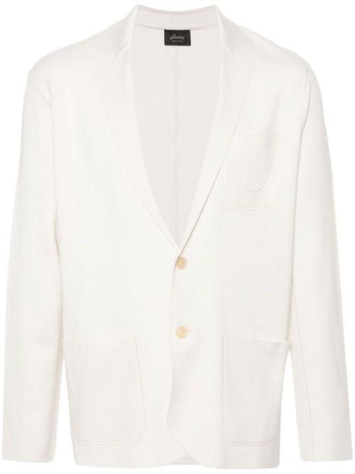 Logo-patch fine-knit blazer - White