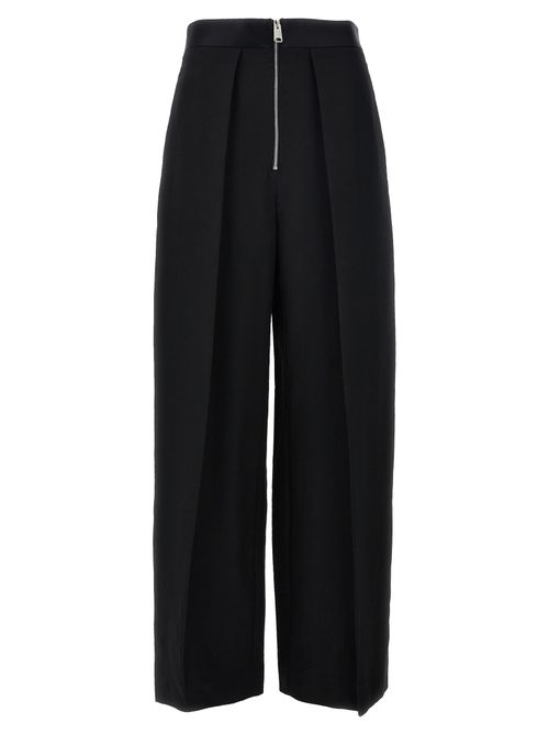 Wide-Leg Pleated Trousers — Black