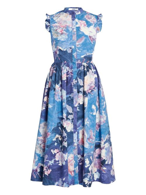 Ruffled floral-print dress - Blue