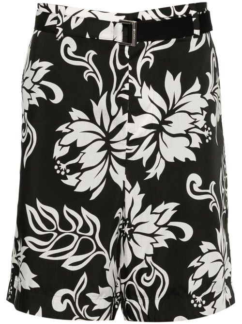 Floral-print poplin shorts - Black