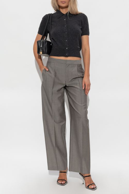 Wool Pleated Trousers, Women's, Grey