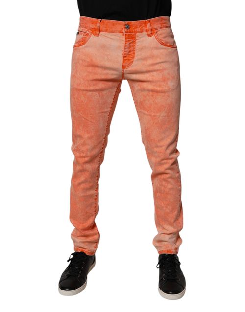 Tie-Dye Cotton Skinny Jeans — Orange