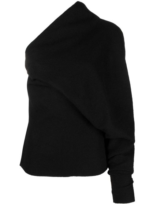 One-sleeve virgin wool top - Black