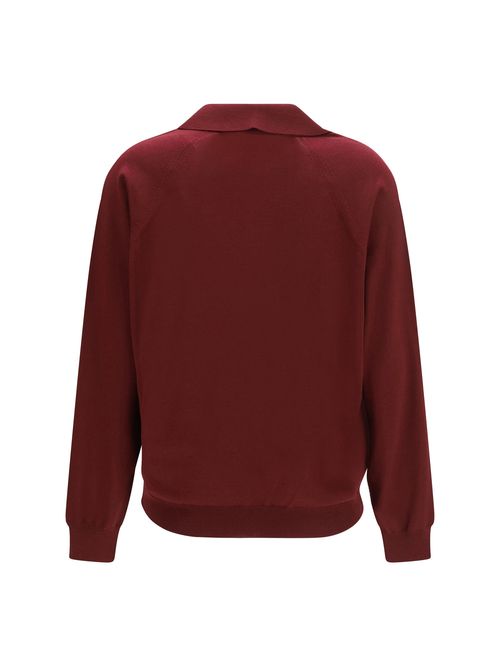 Embroidered Logo Virgin Wool Cardigan — Burgundy