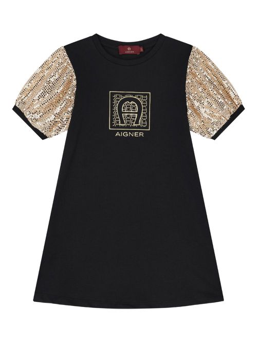 Sequin-embellished puff-sleeve dress - Black