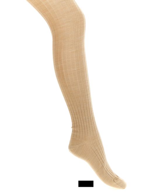 Ribbed Wool-Blend Leggings — beige