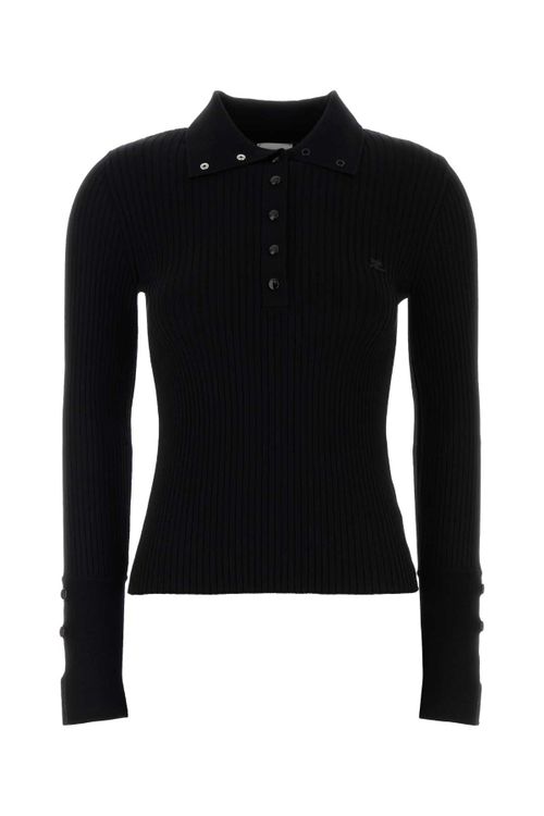 Black Viscose Blend Polo Shirt Exterior: Polyester - Women