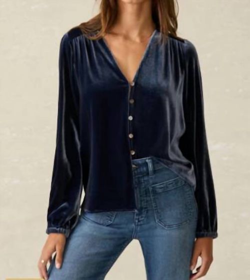 Stretch Silk Velvet Rowan Top In Navy