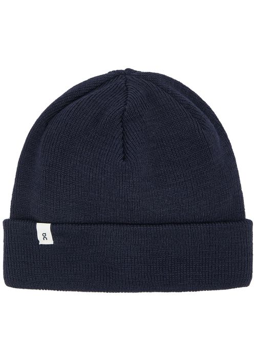 Logo Ribbed Wool Beanie - Navy