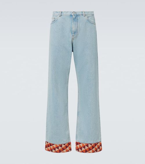 Jacquard-trimmed wide-leg jeans